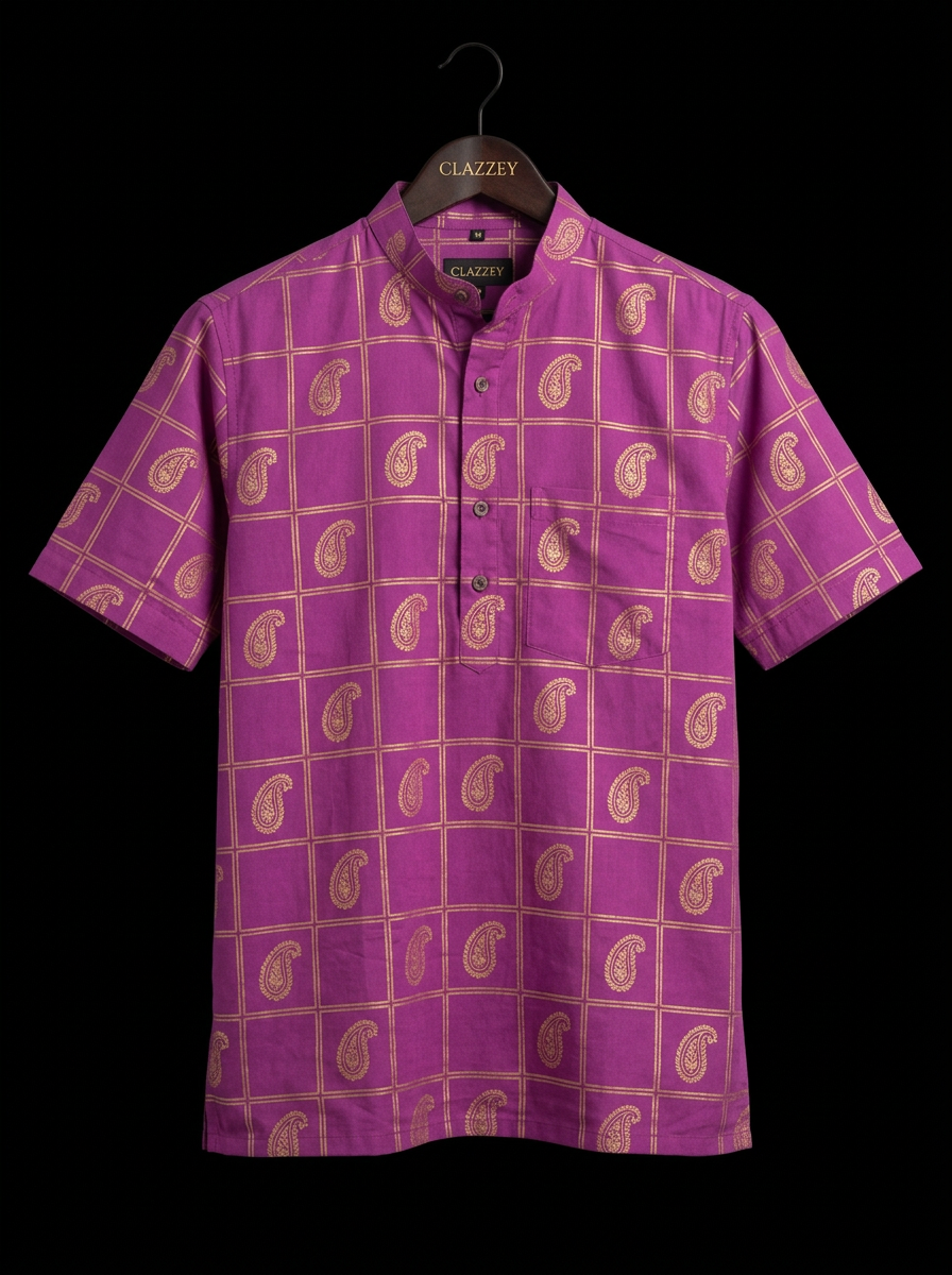 Magenta Paisley Short Kurta hanging front view