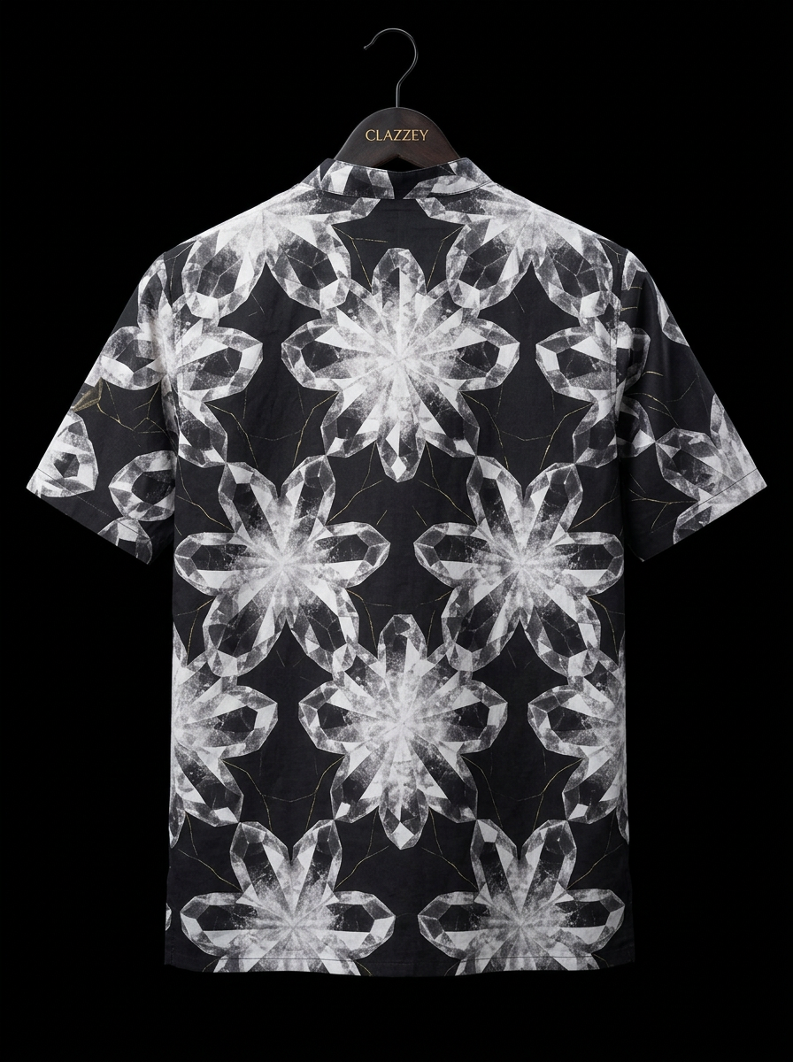 Crystal Bloom Black Short Kurta hanging back view