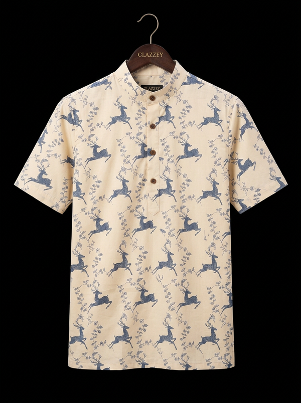 Cream Deer Print Short Kurta